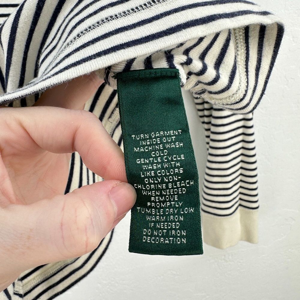 Vintage Lauren Jeans Co Top S Cream Blue Striped Elbow Patch 90s Ralph Lauren - Picture 7 of 7